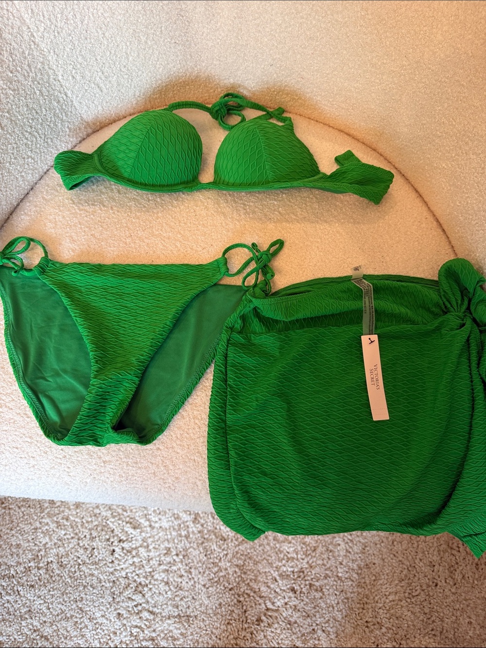 Victoria's Secret Green Textured Bikini Set with Cover-Up is XS bikini is size s